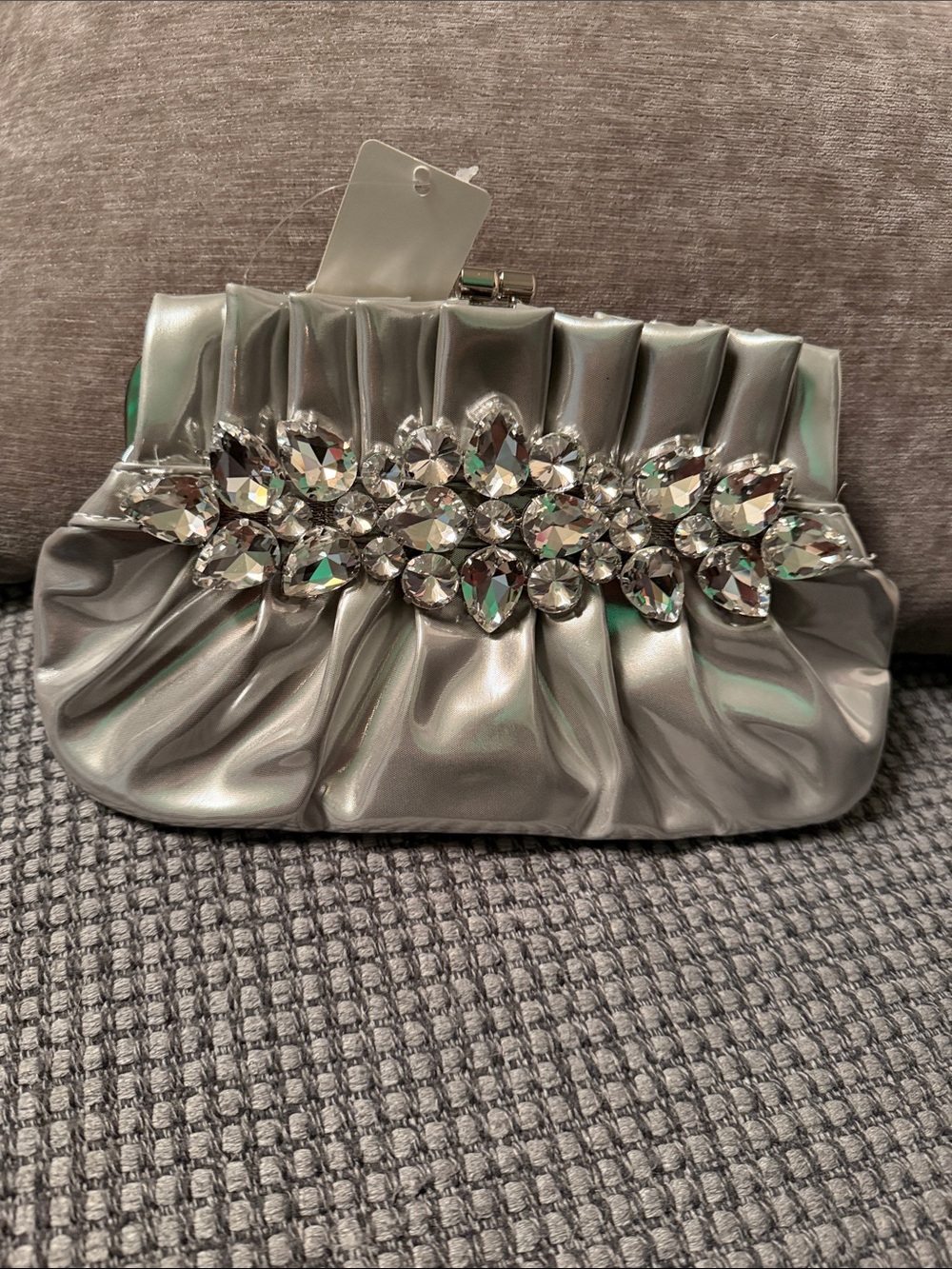 Silver Jeweled Evening Clutch with Crystal Accent